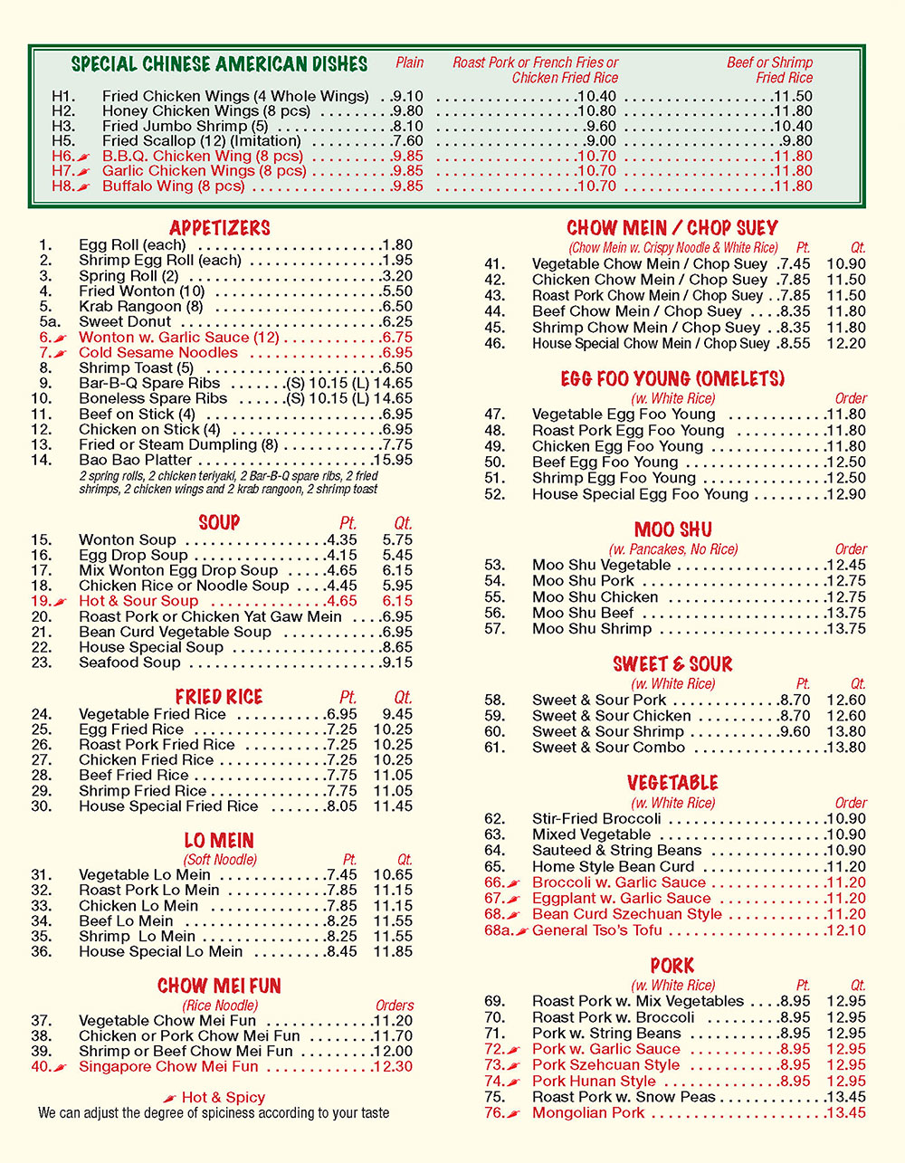 Fiestund China Kitchen Menu